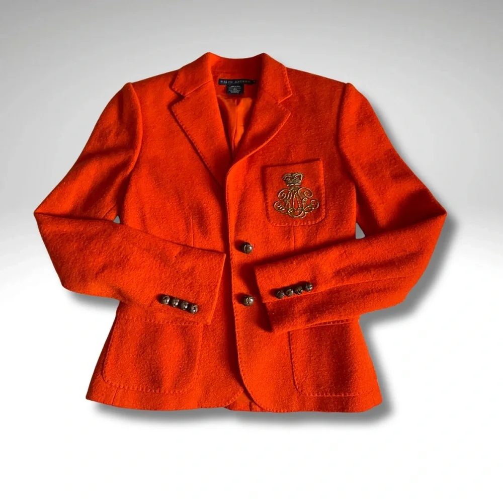 VTG Ralph Lauren Wool Crest Equestrian Blazer 4 – Heritage Academia Persimmon - Picture 1 of 8